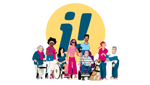 Zeichnung von Menschen mit verschiedenen Behinderungen